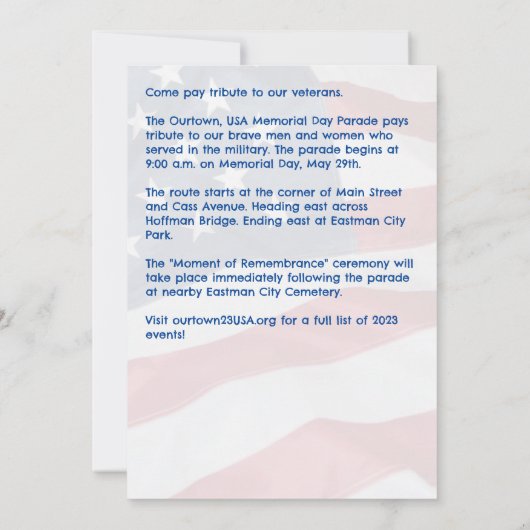 Invitation Memorial Day Star Drapeau Notre ville Parcours ann (Dos)