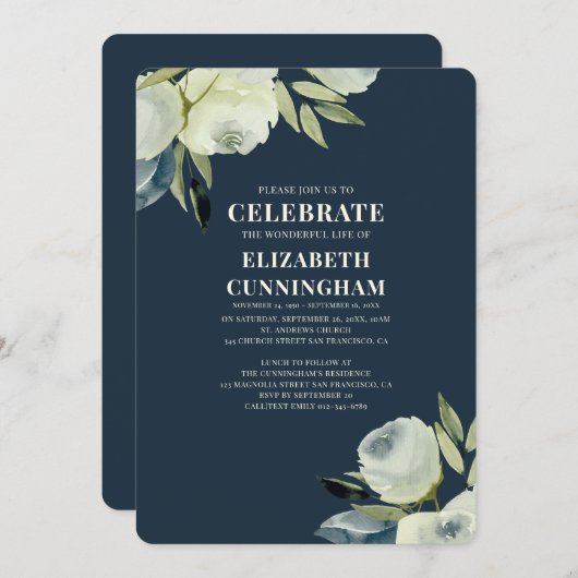 Invitation Mémorial floral d'aquarelle moderne (Devant / Derrière)