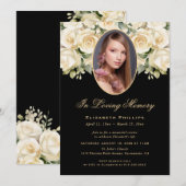 Invitation Mémorial funéraire de la photo florale d'or noir (Devant / Derrière)