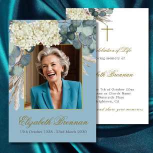 Invitation Mémorial Funéraire Religieux Fleurs Photo Élégant 