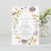 Invitation Mémorial funéraire violet Fleur sauvage (Debout devant)