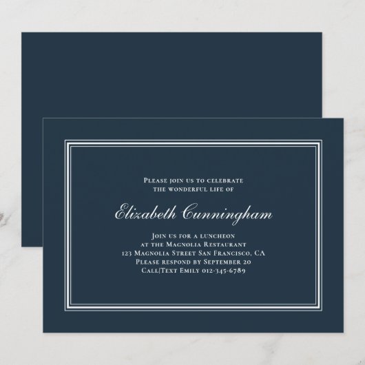 Invitation Memorial Funeral Classic et simple Elegant (Devant / Derrière)