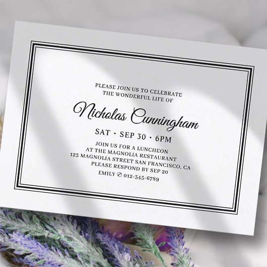 Invitation Memorial Funeral Classic Simple Élégant