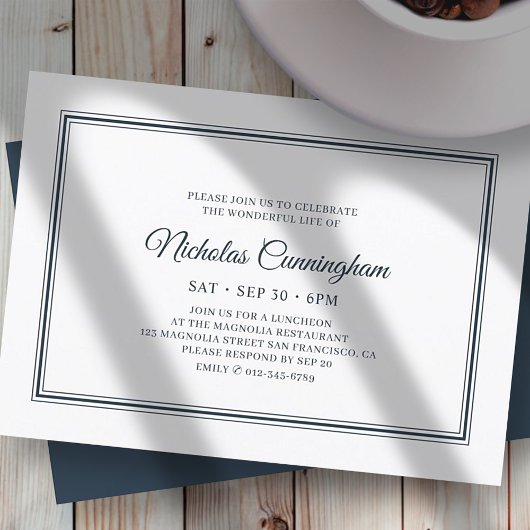 Invitation Memorial Funeral Classic Simple Élégant