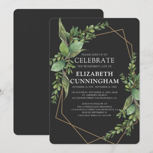 Invitation Mémorial géométrique moderne de l'aquarelle (Devant / Derrière)