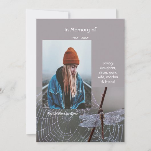 Invitation Memorial Keepsake Card Dragonfly Dewdrops (Devant)