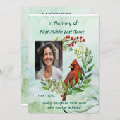 Invitation Memorial keepsake Cardinal Bird (Devant / Derrière)