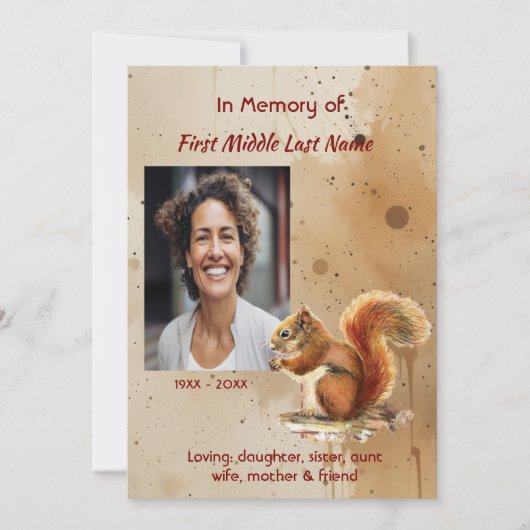 Invitation Memorial keepsake Cute Red Squirrel (Devant)