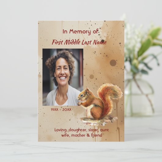 Invitation Memorial keepsake Cute Red Squirrel (Debout devant)