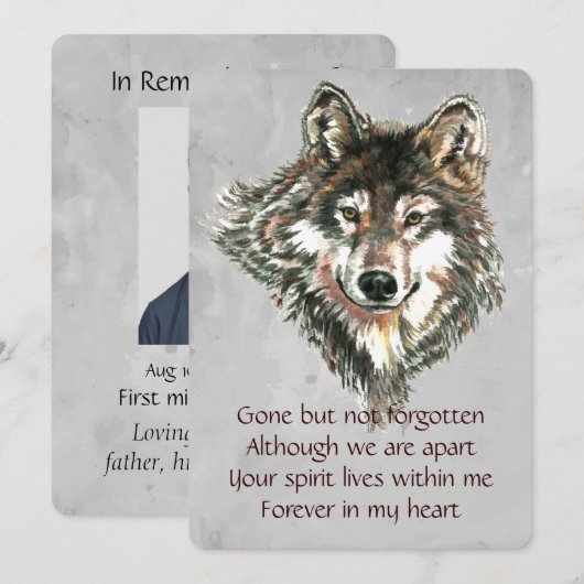 Invitation Memorial Keepsaké Wolf Wolf Animal art (Devant / Derrière)