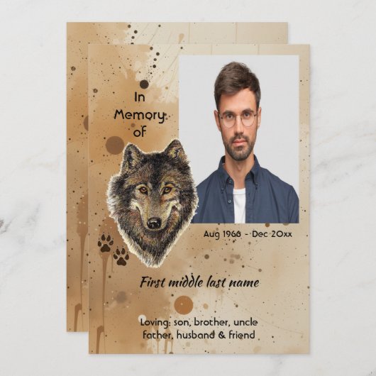 Invitation Memorial Keepsake Wolf Wolves Animal (Devant / Derrière)