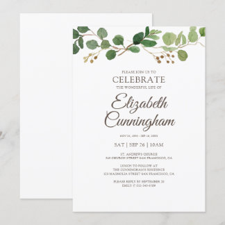 Invitation Mémorial Moderne Simples Verdure Foliage Botanique