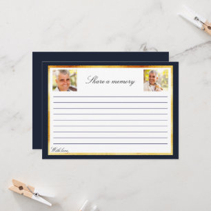 Invitation Mémorial photo en or bleu marine partager une cart