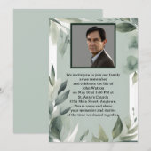 Invitation Mémorial photo Sage Green et White Feuilles (Devant / Derrière)