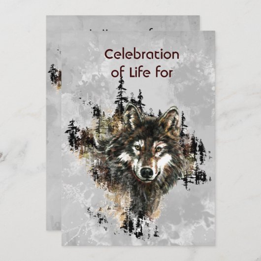 Invitation Memorial Service Invite Wolf Wolves Animal art (Devant / Derrière)