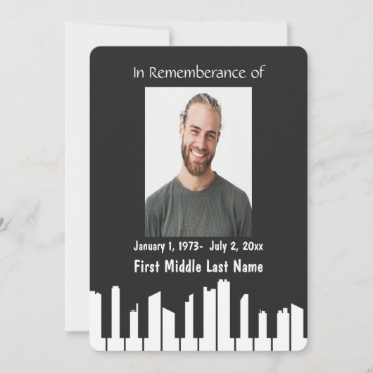Invitation Memorial Service Piano Musicien Cityscape (Devant)