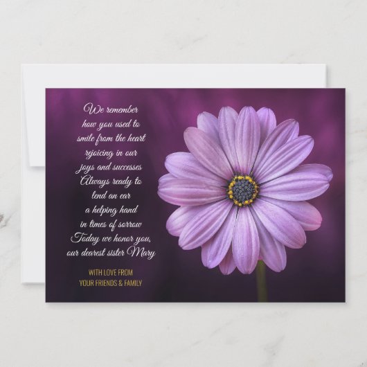 Invitation Mémorial Service Purple Daisy Gold Image (Dos)