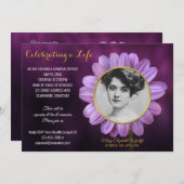 Invitation Mémorial Service Purple Daisy Gold Image (Devant / Derrière)