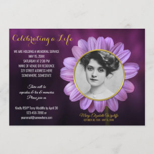Invitation Mémorial Service Purple Daisy Gold Image