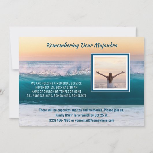 Invitation Memorial Service Sea Ocean Waves Ajouter votre pho (Dos)