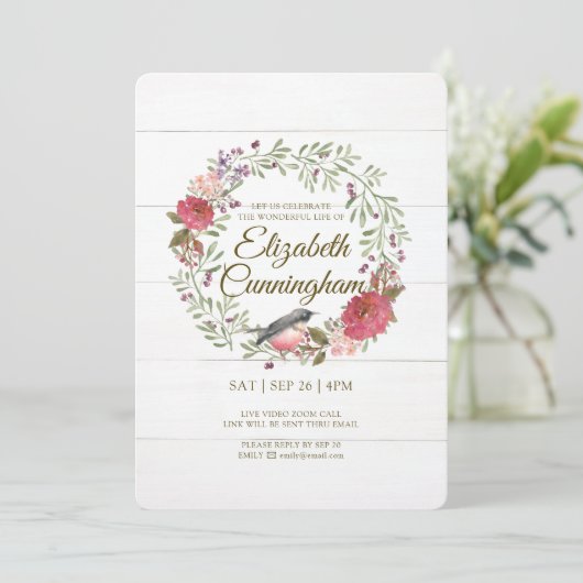 Invitation Mémorial virtuel des oiseaux de feuillage vert d'e (Debout devant)