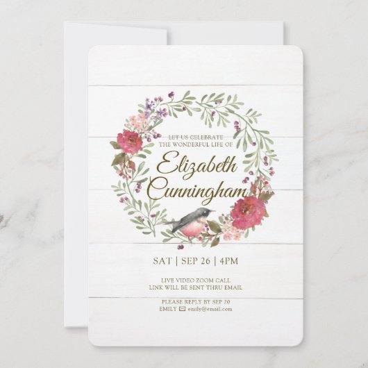 Invitation Mémorial virtuel des oiseaux de feuillage vert d'e (Devant)