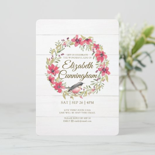 Invitation Mémorial virtuel des oiseaux de feuillage vert d'e (Debout devant)