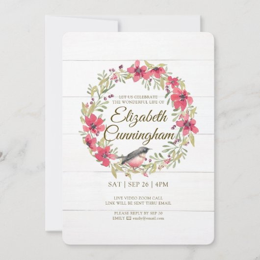 Invitation Mémorial virtuel des oiseaux de feuillage vert d'e (Devant)