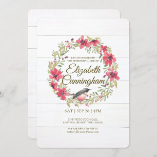 Invitation Mémorial virtuel des oiseaux de feuillage vert d'e