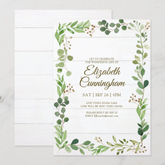 Invitation Mémorial virtuel du Foliage de verdure d'aquarelle