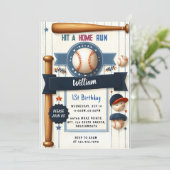 Invitation Men Ball Wood Jeu Équipe Baseball 1er Anniversaire (Debout devant)