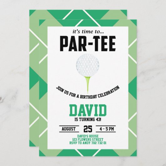 Invitation Men Golf Par-tee Anniversaire (Devant / Derrière)
