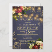 Invitation Ménage de l'or lumières hiver fleurie marine (Devant)