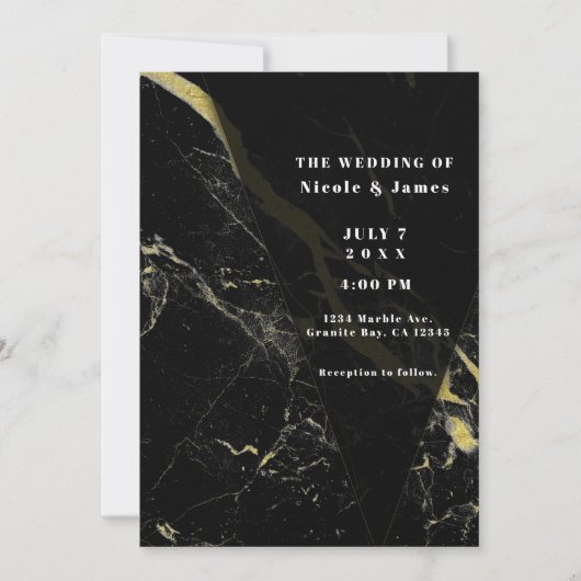 Invitation Ménage en marbre noir minimal mariage élégant (Devant)