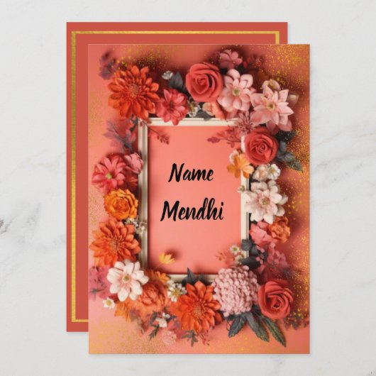 Invitation mendhi orange coloré (Devant / Derrière)