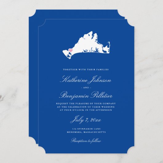 Invitation Menemsha Martha's Vineyard Elegant Map Mariage (Devant / Derrière)