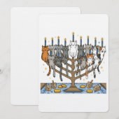 Invitation Menorah drôle de Hanukkah pour chats de Meowzel (Devant / Derrière)