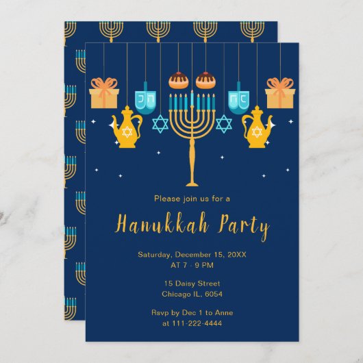 Invitation Menorah Hanukkah Party (Devant / Derrière)