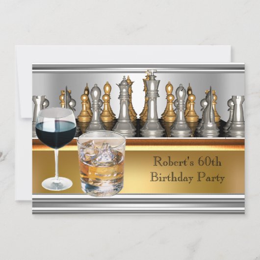 Invitation Mens 60e Anniversaire jeu d'échecs Metal Scotch (Devant)