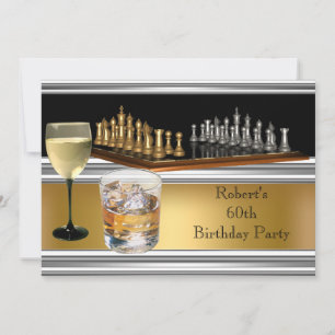 Invitation Mens 60e Anniversaire jeu d'échecs Wine Gold