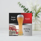 Invitation Mens 70e fête d'anniversaire Red Retro Red Car Biè (Debout devant)