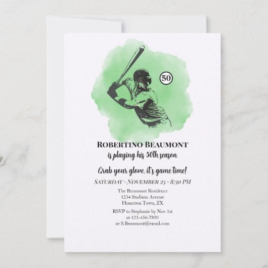 Invitation Men's Baseball Hitting 50th Birthday (Devant)