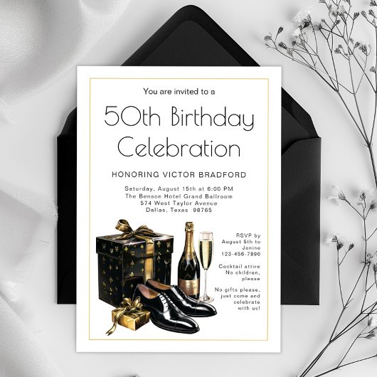 Invitation Mens Black Gold Formals Anniversaire