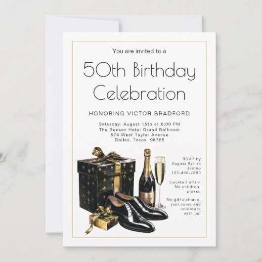 Invitation Mens Black Gold Formals Anniversaire (Devant)