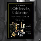 Invitation Mens Black Gold Upscale Anniversaire