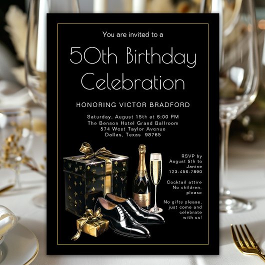 Invitation Mens Black Gold Upscale Anniversaire