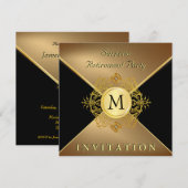 Invitation Mens Classy Black Gold Monogramme Occasion spécial (Devant / Derrière)