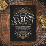 Invitation Mens Funny Whiskey 21e anniversaire<br><div class="desc">Célébrez le grand 2-1 avec style et humour avec ce design d'anniversaire au whisky vintage d'inspiration étiquette. La typographie noir, or et blanc est ornée et élégante, lui conférant une atmosphère rétro vintage classique. Parfait pour l'homme (ou la femme !) dans votre vie qui aime leur scotch, les esprits, le...</div>