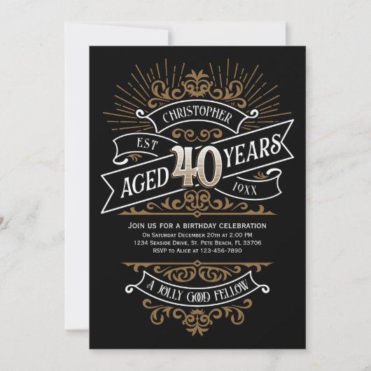 Invitation Mens Funny Whiskey 40e anniversaire (Devant)
