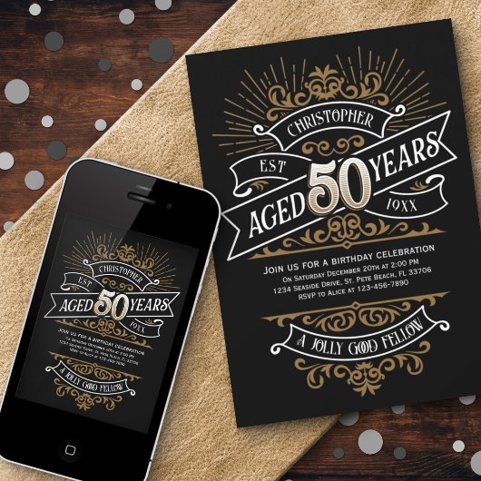 Invitation Mens Funny Whiskey 50e anniversaire